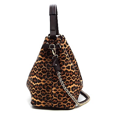 Leopard Chain Handle 2 in 1 Hobo-Shoulder Bag