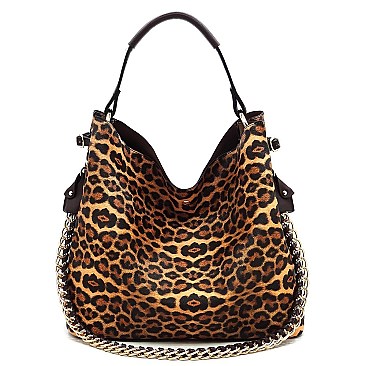 Leopard Chain Handle 2 in 1 Hobo-Shoulder Bag