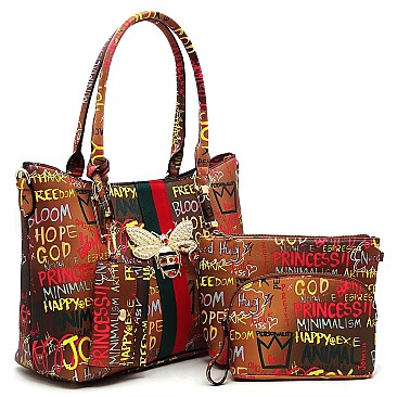 4-in-1  Graffiti Bee Stripe ACCENT Satchel Bag Value Set