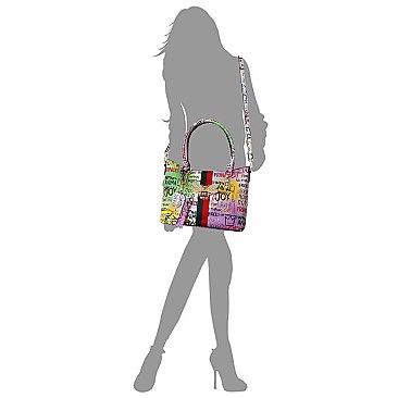 4-in-1  Graffiti Bee Stripe ACCENT Satchel Bag Value Set