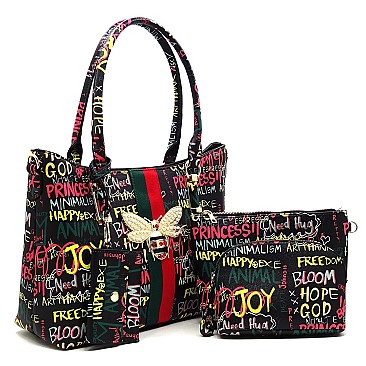 4-in-1  Graffiti Bee Stripe ACCENT Satchel Bag Value Set