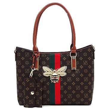 4-in-1 Monogram Queen Bee Stripe Satchel Set