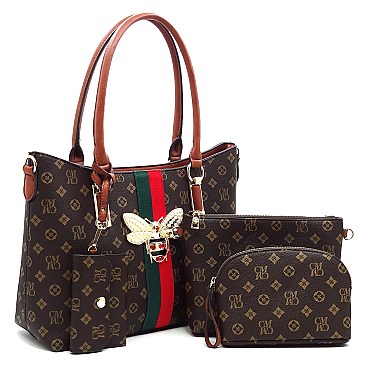 4-in-1 Monogram Queen Bee Stripe Satchel Set