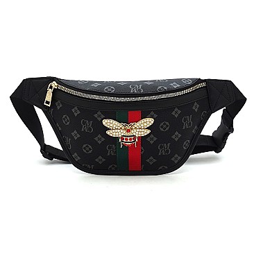 Monogrammed Queen Bee Stripe Fanny Pack Waist Bag