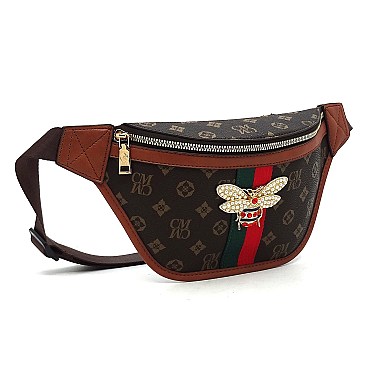 Monogrammed Queen Bee Stripe Fanny Pack Waist Bag