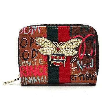 Cool Multi Graffiti Print Queen Bee Stripe Wallet