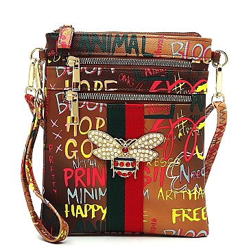 Graffiti Queen Bee Stripe Crossbody Bag Wristlet