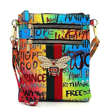 Graffiti Queen Bee Stripe Crossbody Bag Wristlet