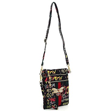 Graffiti Queen Bee Stripe Crossbody Bag Wristlet