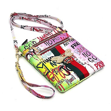 Graffiti Queen Bee Stripe Crossbody Bag Wristlet