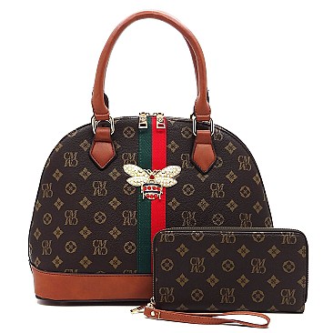 2-in-1 Queen Bee Stripe Monogram Dome Satchel