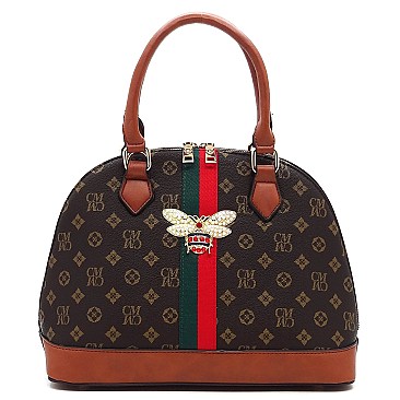 2-in-1 Queen Bee Stripe Monogram Dome Satchel