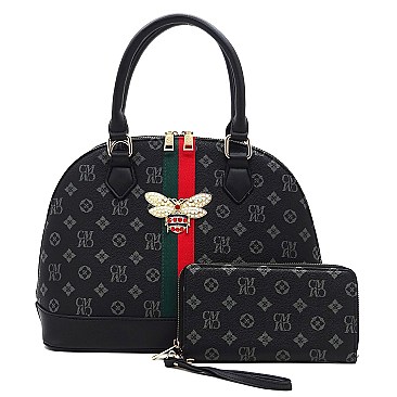 2-in-1 Queen Bee Stripe Monogram Dome Satchel