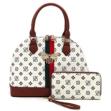 2-in-1 Queen Bee Stripe Monogram Dome Satchel