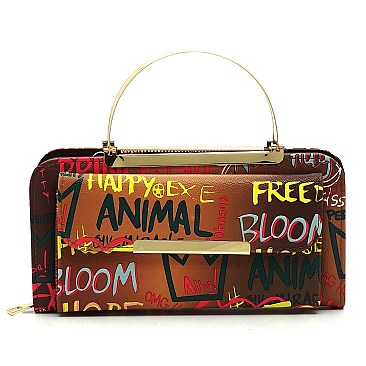 Trendy Multi Graffiti Print Round Top Handle Crossbody Bag Clutch Wallet