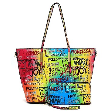 Trendy Multi Graffiti Print 2-in-1 Shopper