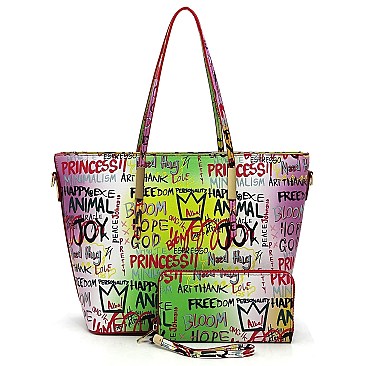 Trendy Multi Graffiti Print 2-in-1 Shopper