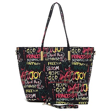 Trendy Multi Graffiti Print 2-in-1 Shopper