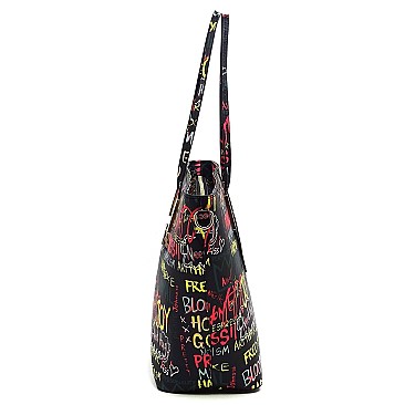 Trendy Multi Graffiti Print 2-in-1 Shopper