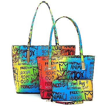 3-in-1 Multi Graffiti Print Tote Shopper Set