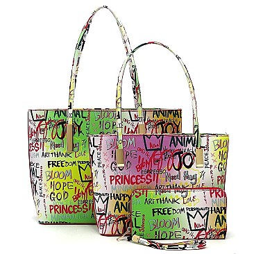 3-in-1 Multi Graffiti Print Tote Shopper Set