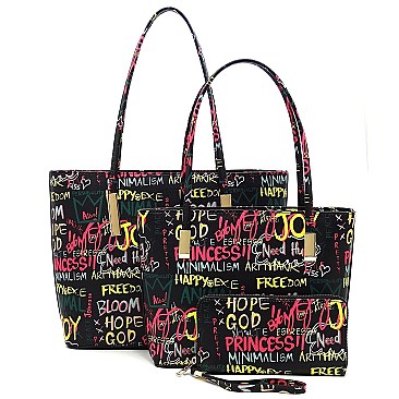 3-in-1 Multi Graffiti Print Tote Shopper Set