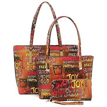 3-in-1 Multi Graffiti Print Tote Shopper Set