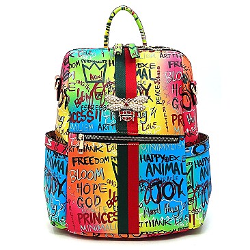 BEE STRIP ACCENT GRAFFITI  Fashion Backpack