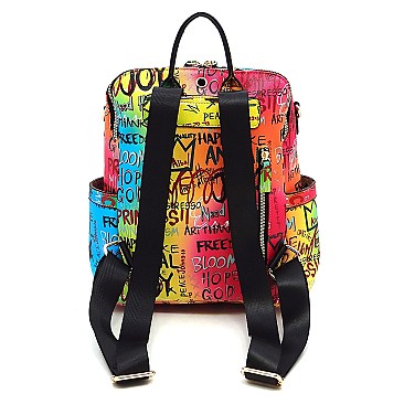 BEE STRIP ACCENT GRAFFITI  Fashion Backpack