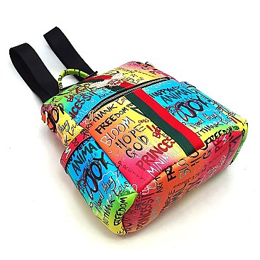 BEE STRIP ACCENT GRAFFITI  Fashion Backpack