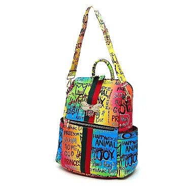 BEE STRIP ACCENT GRAFFITI  Fashion Backpack