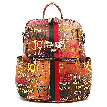 BEE STRIP ACCENT GRAFFITI  Fashion Backpack