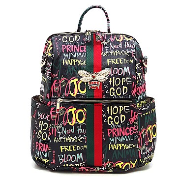 BEE STRIP ACCENT GRAFFITI  Fashion Backpack