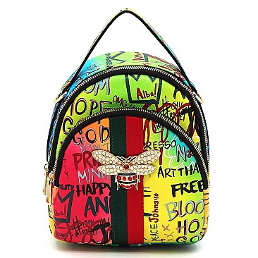 Convertible Graffiti Queen Bee Stripe Backpack Satchel