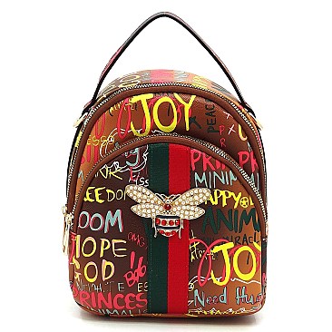 Convertible Graffiti Queen Bee Stripe Backpack Satchel