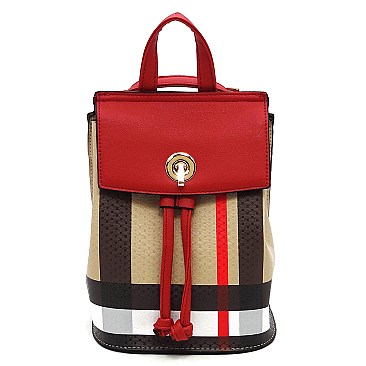 Trendy Tartan Plaid Check Convertible Drawstring Backpack Satchel