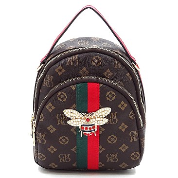 Cute Queen Bee Stripe Monogram Convertible Backpack Satchel