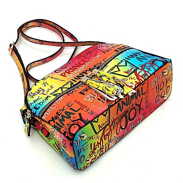 GRAFFITI MID ZIP TASSEL CROSSBODY BAG