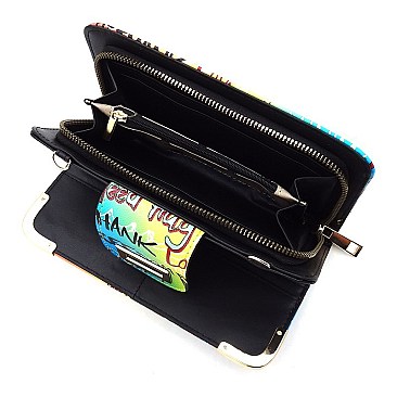 Trendy Multi Graffiti Turn Lock Crossbody Wallet