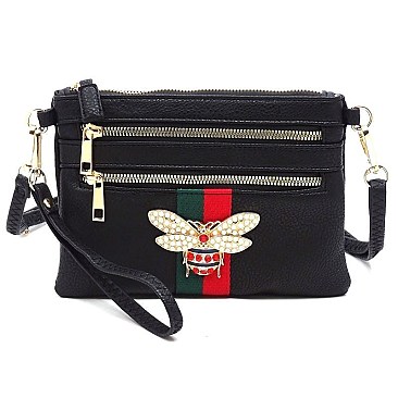 Stylish Queen Bee Stripe Clutch Crossbody Bag Wristlet