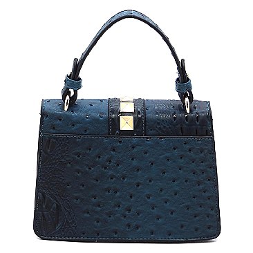 Ostrich Croc Studded Top Flap Crossbody Bag