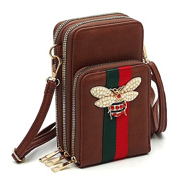 Trendy Queen Bee Stripe Crossbody Bag Cell Phone Purse