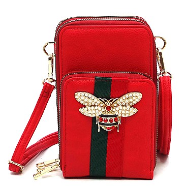 Trendy Queen Bee Stripe Crossbody Bag Cell Phone Purse