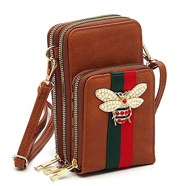 Trendy Queen Bee Stripe Crossbody Bag Cell Phone Purse