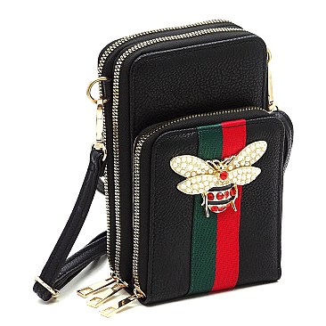 Trendy Queen Bee Stripe Crossbody Bag Cell Phone Purse