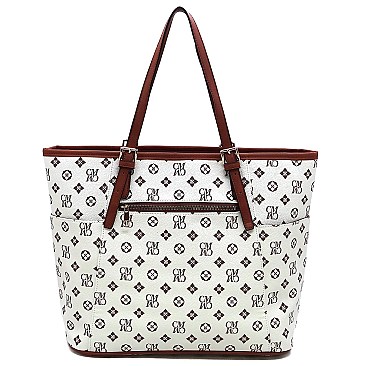 Fashion Queen Bee Stripe Monogram Signature Shopper Tote