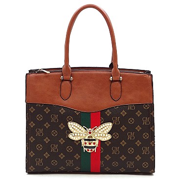 Stylish Queen Bee Stripe Monogram Satchel