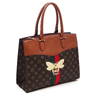 Stylish Queen Bee Stripe Monogram Satchel