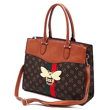 Stylish Queen Bee Stripe Monogram Satchel