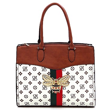 Stylish Queen Bee Stripe Monogram Satchel